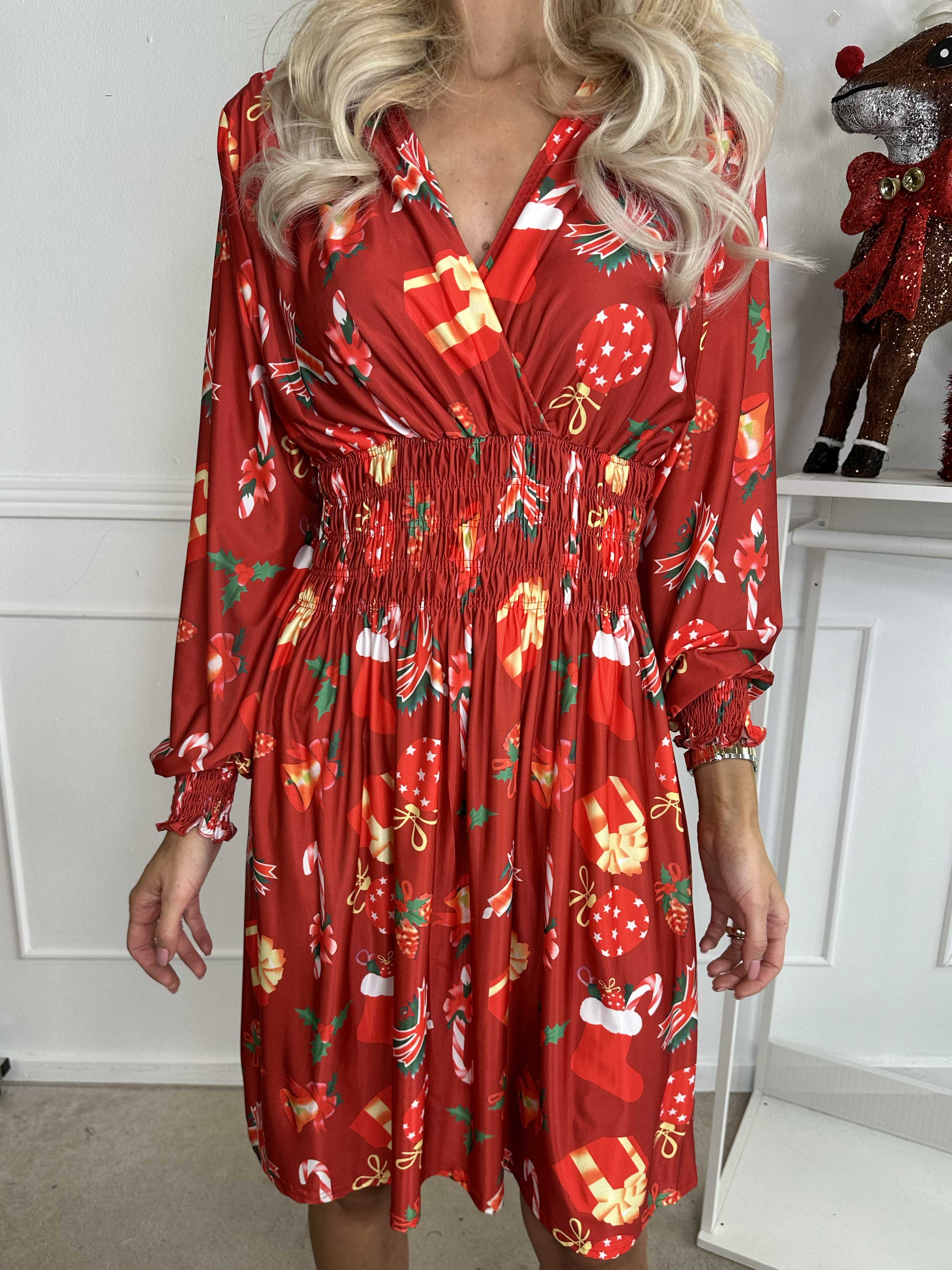 Pams Holiday Short L/S - Elastisk klänning med julmotiv